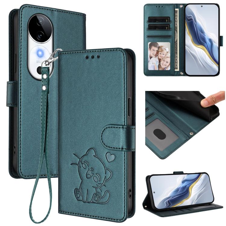 Embossed Heart Cat Leather Phone Case with Hand Strap, For vivo S19, For vivo Y28 4G Global, For vivo X100 Pro / vivo X100s Pro, For vivo X100s
