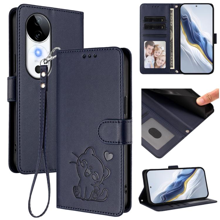 Embossed Heart Cat Leather Phone Case with Hand Strap, For vivo S19, For vivo Y28 4G Global, For vivo X100 Pro / vivo X100s Pro, For vivo X100s