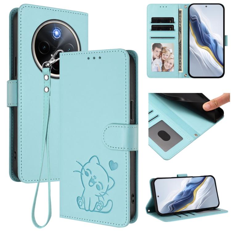 Embossed Heart Cat Leather Phone Case with Hand Strap, For vivo X200s, For vivo iQOO Z10 / Y300 Pro+ / T4, For vivo iQOO Z10x / Y29 4G / T4x / Y300t, For vivo V50 / vivo V50e