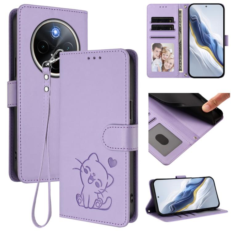 Embossed Heart Cat Leather Phone Case with Hand Strap, For vivo X200s, For vivo iQOO Z10 / Y300 Pro+ / T4, For vivo iQOO Z10x / Y29 4G / T4x / Y300t, For vivo V50 / vivo V50e