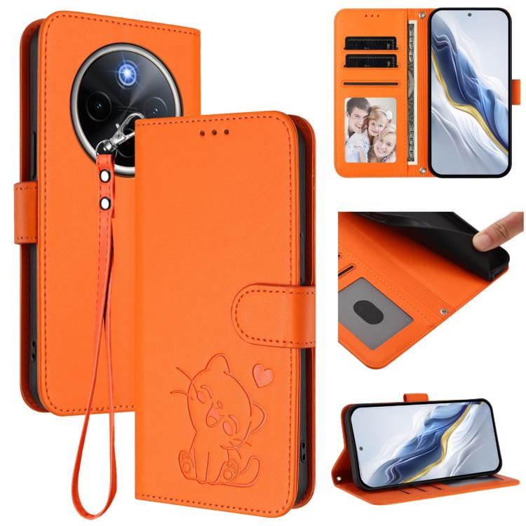 Embossed Heart Cat Leather Phone Case with Hand Strap, For vivo X200s, For vivo iQOO Z10 / Y300 Pro+ / T4, For vivo iQOO Z10x / Y29 4G / T4x / Y300t, For vivo V50 / vivo V50e