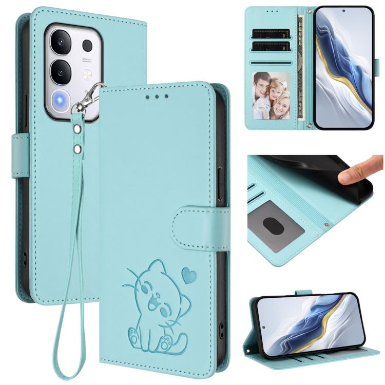 Embossed Heart Cat Leather Phone Case with Hand Strap, For vivo X200s, For vivo iQOO Z10 / Y300 Pro+ / T4, For vivo iQOO Z10x / Y29 4G / T4x / Y300t, For vivo V50 / vivo V50e