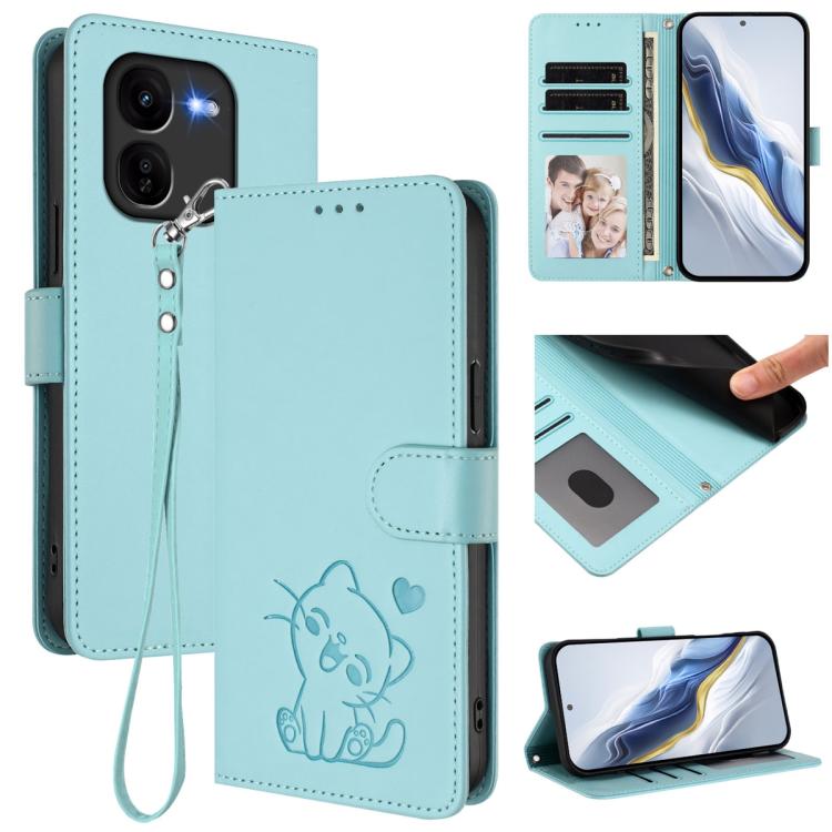 Embossed Heart Cat Leather Phone Case with Hand Strap, For vivo Y38 / vivo T3x Global, For vivo iQOO Z9x, For vivo iQOO Z9 / iQOO Z9 Turbo, For vivo S18 / S18 Pro / V30 / V30 Pro