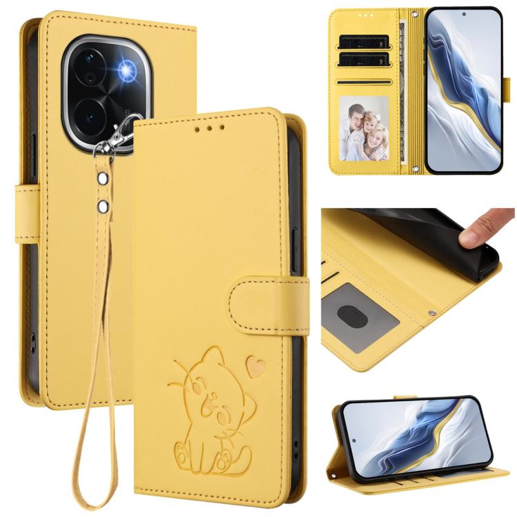 Embossed Heart Cat Leather Phone Case with Hand Strap, For vivo S19 Pro / V40 / V40 Pro / T3 Ultra, For vivo iQOO Z9 Lite / Y18 / Y28s / Y37m 5G, For vivo iQOO Z9s Pro / vivo T3 Pro 5G, For vivo V40 Lite 5G / vivo V30e