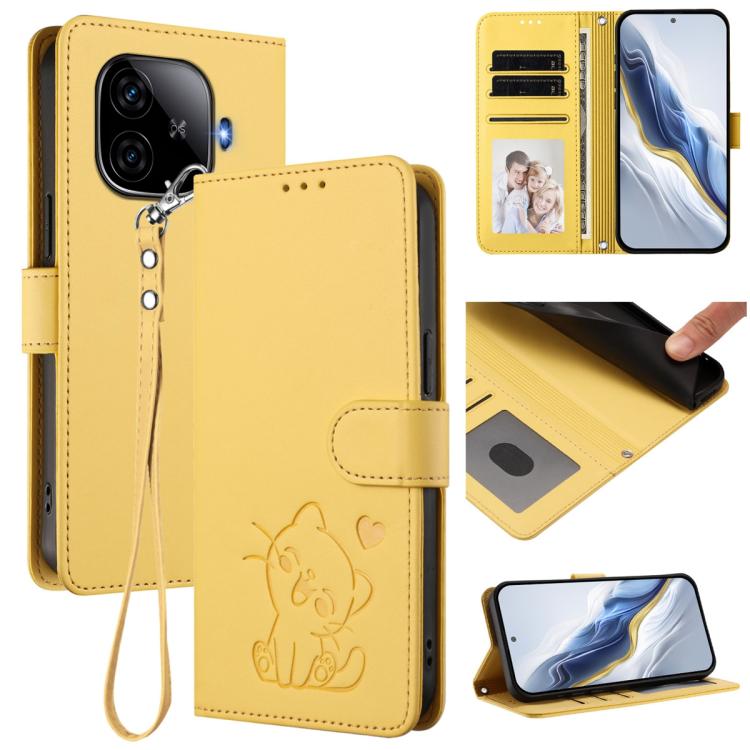Embossed Heart Cat Leather Phone Case with Hand Strap, For vivo Y38 / vivo T3x Global, For vivo iQOO Z9x, For vivo iQOO Z9 / iQOO Z9 Turbo, For vivo S18 / S18 Pro / V30 / V30 Pro