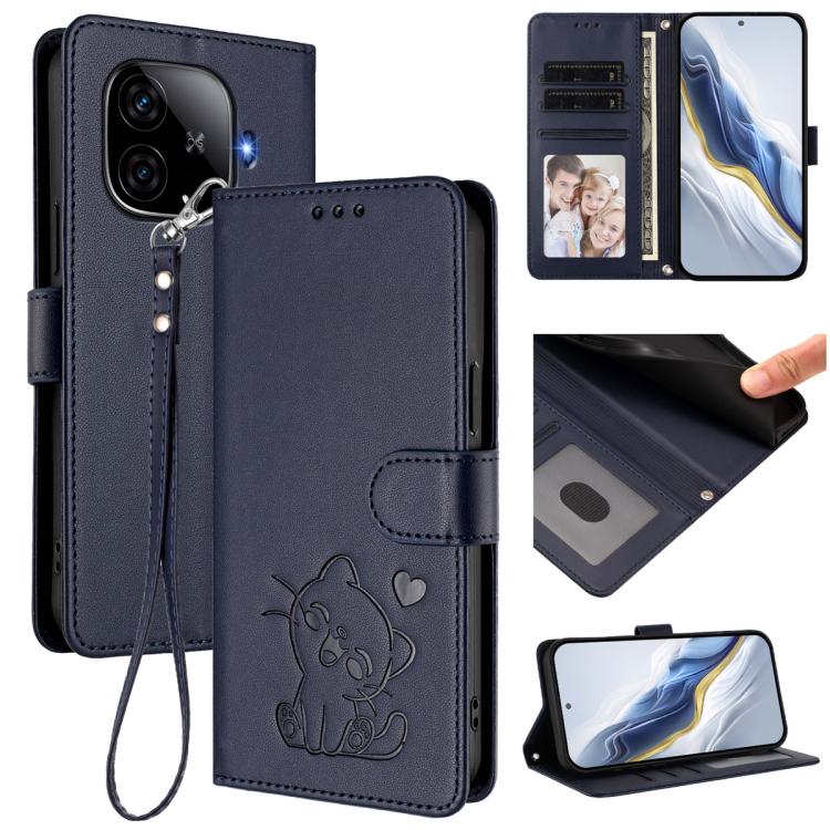 Embossed Heart Cat Leather Phone Case with Hand Strap, For vivo Y38 / vivo T3x Global, For vivo iQOO Z9x, For vivo iQOO Z9 / iQOO Z9 Turbo, For vivo S18 / S18 Pro / V30 / V30 Pro