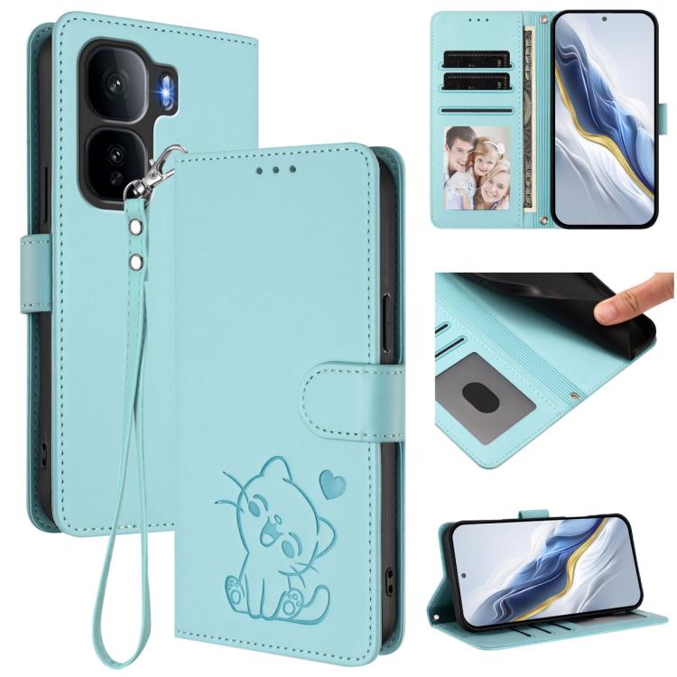 Embossed Heart Cat Leather Phone Case with Hand Strap, For vivo X300 Ultra, For vivo V60 Lite 5G Global, For vivo Y400 5G, For vivo iQOO Neo 10+ 5G