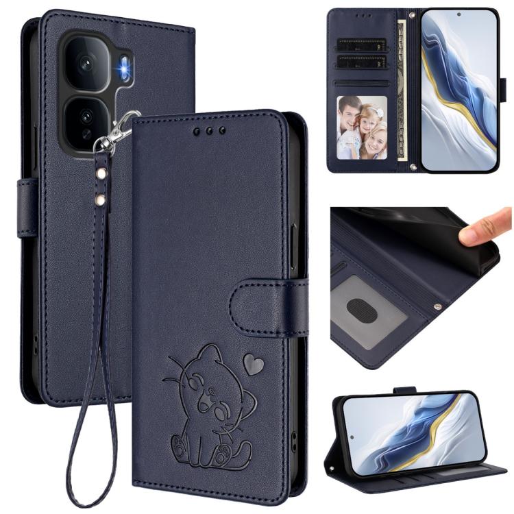Embossed Heart Cat Leather Phone Case with Hand Strap, For vivo X300 Ultra, For vivo V60 Lite 5G Global, For vivo Y400 5G, For vivo iQOO Neo 10+ 5G