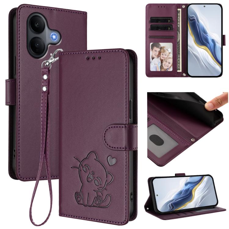 Embossed Heart Cat Leather Phone Case with Hand Strap, For vivo X300 Ultra, For vivo V60 Lite 5G Global, For vivo Y400 5G, For vivo iQOO Neo 10+ 5G