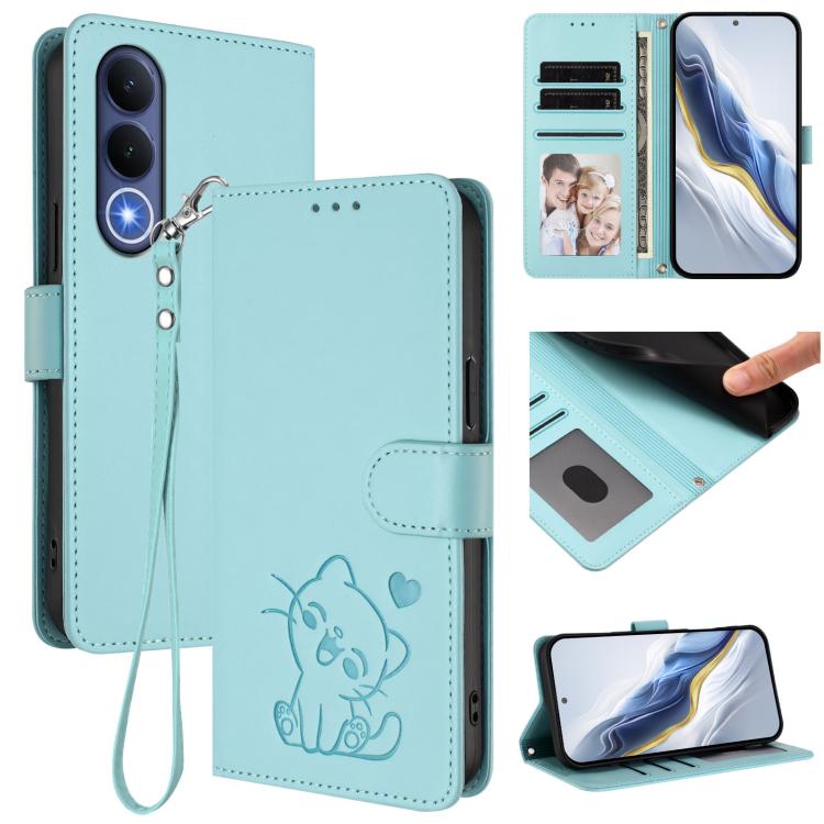 Embossed Heart Cat Leather Phone Case with Hand Strap, For vivo X300 FE 5G / S50 Pro mini 5G, For vivo X300s, For vivo Y21 5G 2026 / vivo Y05 4G, For vivo V70 FE 5G