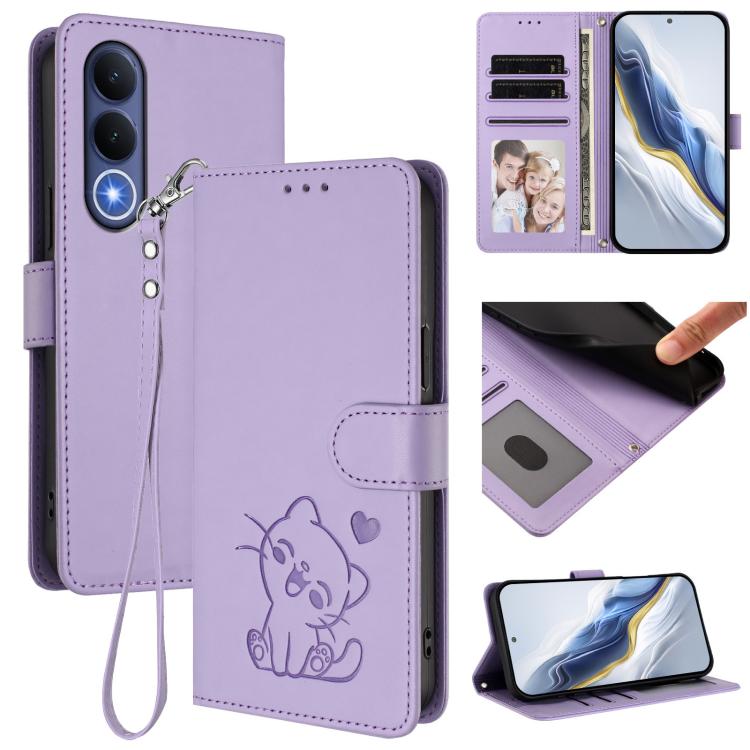 Embossed Heart Cat Leather Phone Case with Hand Strap, For vivo X300 FE 5G / S50 Pro mini 5G, For vivo X300s, For vivo Y21 5G 2026 / vivo Y05 4G, For vivo V70 FE 5G