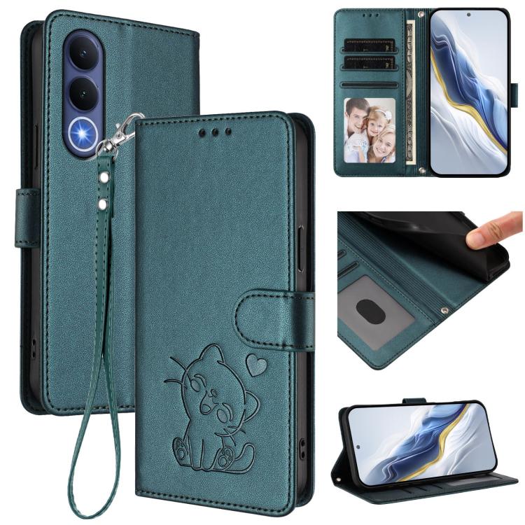 Embossed Heart Cat Leather Phone Case with Hand Strap, For vivo X300 FE 5G / S50 Pro mini 5G, For vivo X300s, For vivo Y21 5G 2026 / vivo Y05 4G, For vivo V70 FE 5G