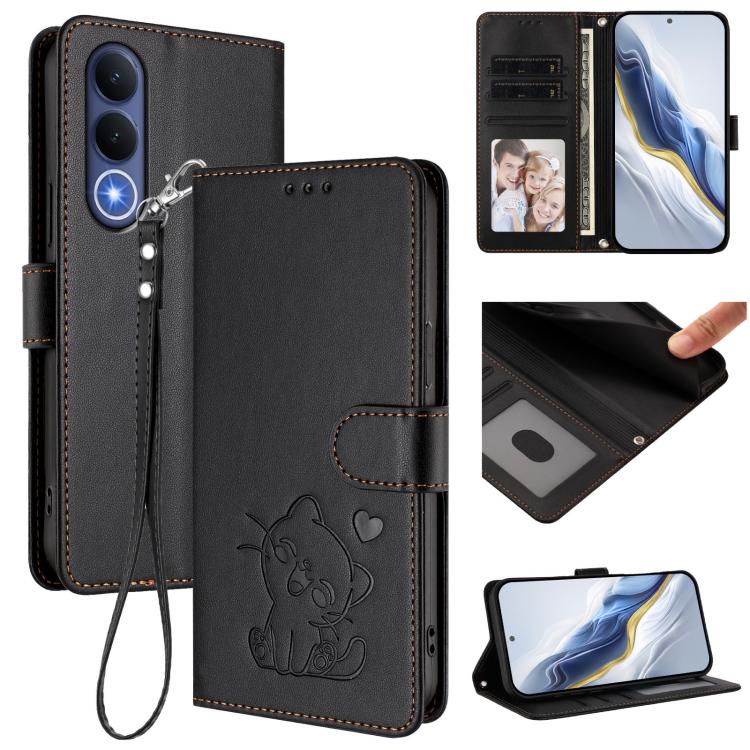 Embossed Heart Cat Leather Phone Case with Hand Strap, For vivo X300 FE 5G / S50 Pro mini 5G, For vivo X300s, For vivo Y21 5G 2026 / vivo Y05 4G, For vivo V70 FE 5G