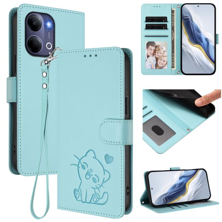 Embossed Heart Cat Leather Phone Case with Hand Strap, For vivo X300 FE 5G / S50 Pro mini 5G, For vivo X300s, For vivo Y21 5G 2026 / vivo Y05 4G, For vivo V70 FE 5G