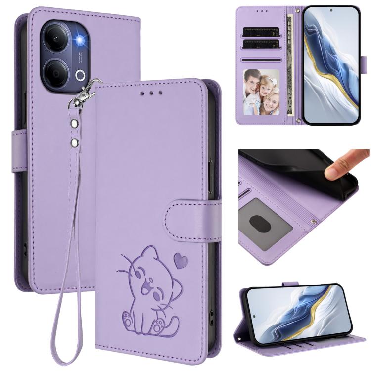 Embossed Heart Cat Leather Phone Case with Hand Strap, For vivo X300 FE 5G / S50 Pro mini 5G, For vivo X300s, For vivo Y21 5G 2026 / vivo Y05 4G, For vivo V70 FE 5G