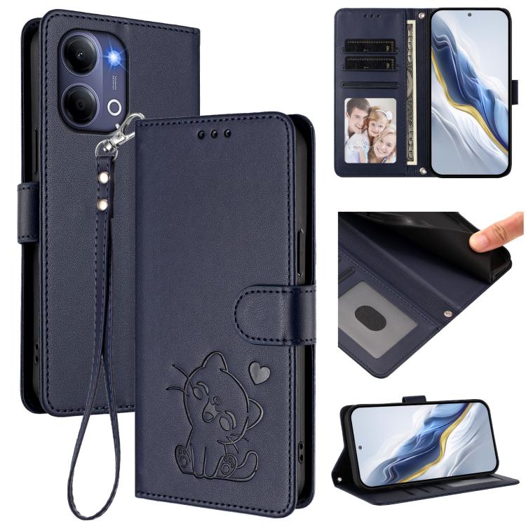 Embossed Heart Cat Leather Phone Case with Hand Strap, For vivo X300 FE 5G / S50 Pro mini 5G, For vivo X300s, For vivo Y21 5G 2026 / vivo Y05 4G, For vivo V70 FE 5G
