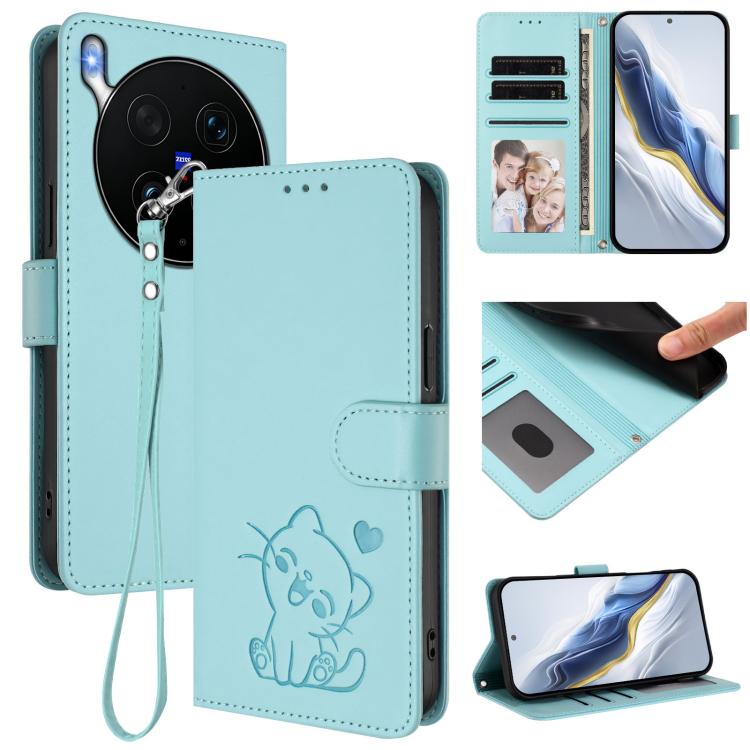 Embossed Heart Cat Leather Phone Case with Hand Strap, For vivo X300 Ultra, For vivo V60 Lite 5G Global, For vivo Y400 5G, For vivo iQOO Neo 10+ 5G