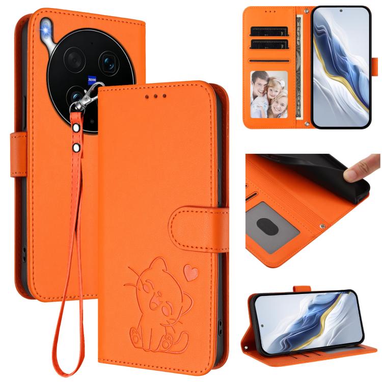 Embossed Heart Cat Leather Phone Case with Hand Strap, For vivo X300 Ultra, For vivo V60 Lite 5G Global, For vivo Y400 5G, For vivo iQOO Neo 10+ 5G