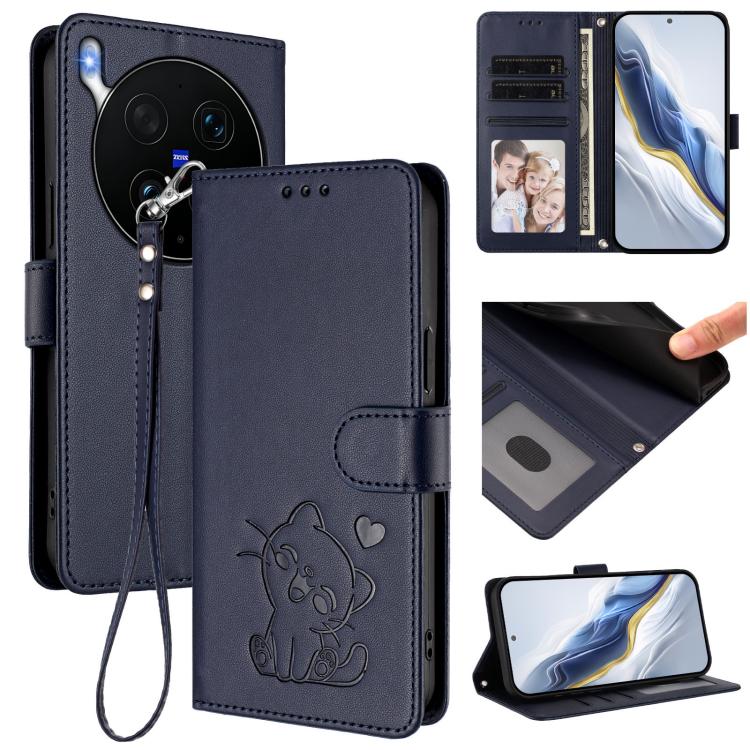 Embossed Heart Cat Leather Phone Case with Hand Strap, For vivo X300 Ultra, For vivo V60 Lite 5G Global, For vivo Y400 5G, For vivo iQOO Neo 10+ 5G