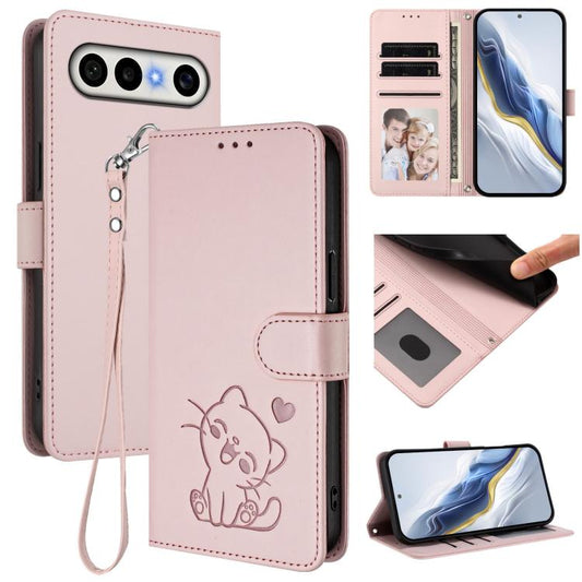 Embossed Heart Cat Leather Phone Case with Hand Strap, For vivo X300 FE 5G / S50 Pro mini 5G, For vivo X300s, For vivo Y21 5G 2026 / vivo Y05 4G, For vivo V70 FE 5G