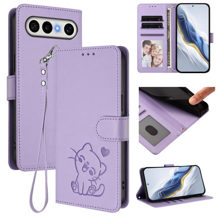 Embossed Heart Cat Leather Phone Case with Hand Strap, For vivo X300 FE 5G / S50 Pro mini 5G, For vivo X300s, For vivo Y21 5G 2026 / vivo Y05 4G, For vivo V70 FE 5G