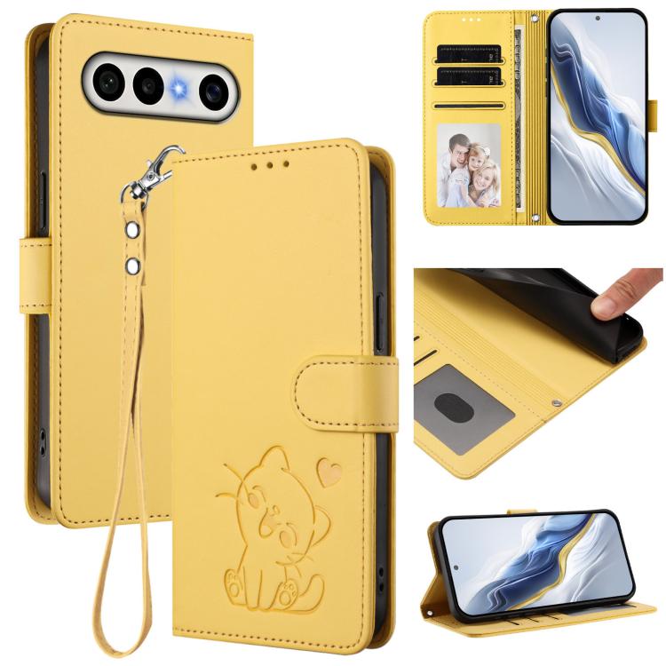 Embossed Heart Cat Leather Phone Case with Hand Strap, For vivo X300 FE 5G / S50 Pro mini 5G, For vivo X300s, For vivo Y21 5G 2026 / vivo Y05 4G, For vivo V70 FE 5G