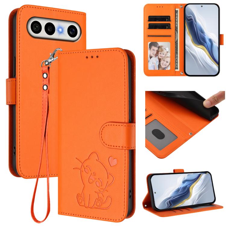 Embossed Heart Cat Leather Phone Case with Hand Strap, For vivo X300 FE 5G / S50 Pro mini 5G, For vivo X300s, For vivo Y21 5G 2026 / vivo Y05 4G, For vivo V70 FE 5G