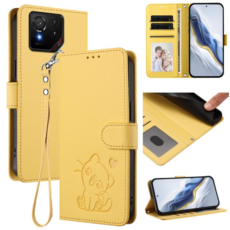 Embossed Heart Cat Leather Phone Case with Hand Strap, For ASUS Zenfone 12 Ultra, For ASUS ROG Phone 9 / 9 Pro, For ASUS Zenfone 11 Ultra, For ASUS ROG Phone 8 / 8 Pro