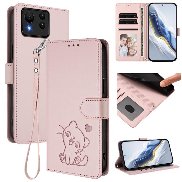 Embossed Heart Cat Leather Phone Case with Hand Strap, For ASUS Zenfone 12 Ultra, For ASUS ROG Phone 9 / 9 Pro, For ASUS Zenfone 11 Ultra, For ASUS ROG Phone 8 / 8 Pro