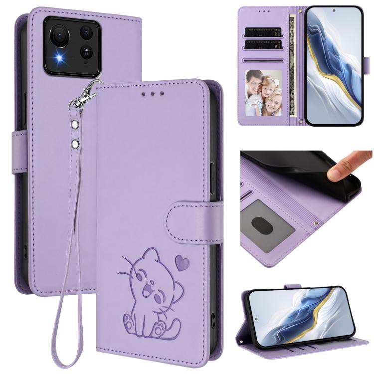 Embossed Heart Cat Leather Phone Case with Hand Strap, For ASUS Zenfone 12 Ultra, For ASUS ROG Phone 9 / 9 Pro, For ASUS Zenfone 11 Ultra, For ASUS ROG Phone 8 / 8 Pro