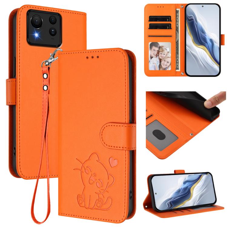 Embossed Heart Cat Leather Phone Case with Hand Strap, For ASUS Zenfone 12 Ultra, For ASUS ROG Phone 9 / 9 Pro, For ASUS Zenfone 11 Ultra, For ASUS ROG Phone 8 / 8 Pro