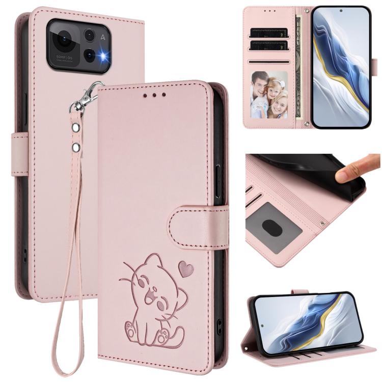 Embossed Heart Cat Leather Phone Case with Hand Strap, For ASUS Zenfone 12 Ultra, For ASUS ROG Phone 9 / 9 Pro, For ASUS Zenfone 11 Ultra, For ASUS ROG Phone 8 / 8 Pro