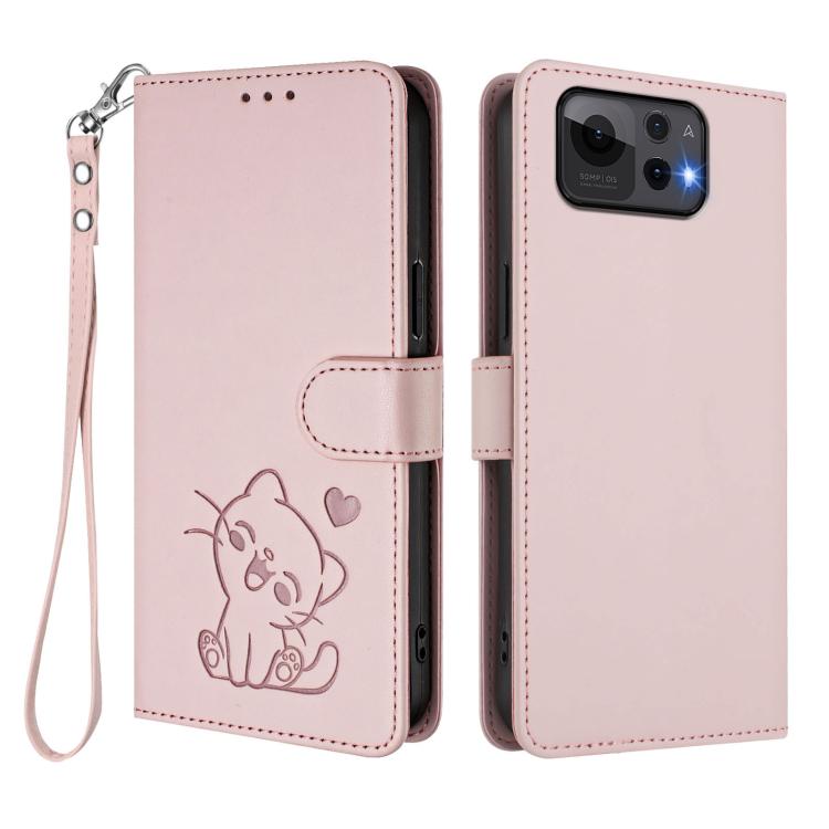 Embossed Heart Cat Leather Phone Case with Hand Strap, For ASUS Zenfone 12 Ultra, For ASUS ROG Phone 9 / 9 Pro, For ASUS Zenfone 11 Ultra, For ASUS ROG Phone 8 / 8 Pro