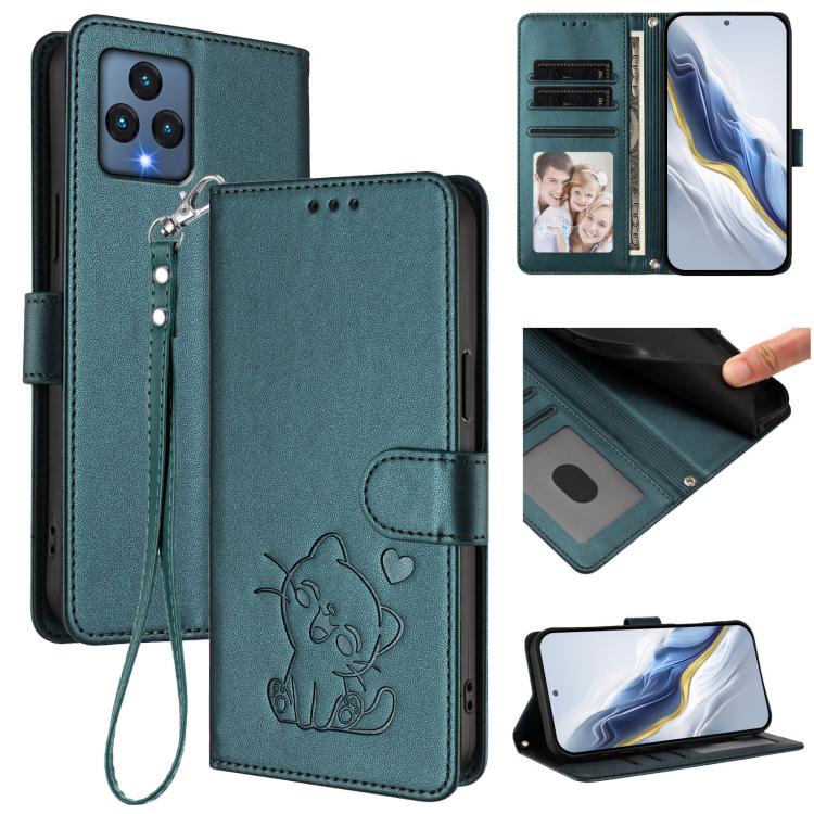 Embossed Heart Cat Leather Phone Case with Hand Strap, For T-Mobile Revvl 6 / 6X