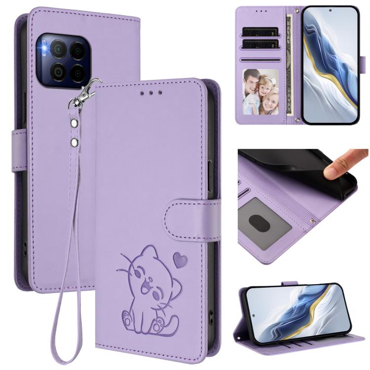 Embossed Heart Cat Leather Phone Case with Hand Strap, For T-Mobile Revvl 8 / T Phone 3, For T-Mobile Revvl 7 Pro / T Phone 2 Pro 5G, For T-Mobile Revvl 7 / T Phone 2 5G, For T-Mobile Revvl 6 Pro 5G / 6X Pro 5G