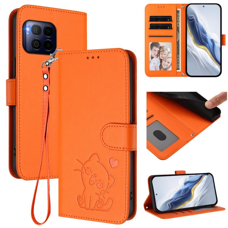 Embossed Heart Cat Leather Phone Case with Hand Strap, For T-Mobile Revvl 8 / T Phone 3, For T-Mobile Revvl 7 Pro / T Phone 2 Pro 5G, For T-Mobile Revvl 7 / T Phone 2 5G, For T-Mobile Revvl 6 Pro 5G / 6X Pro 5G