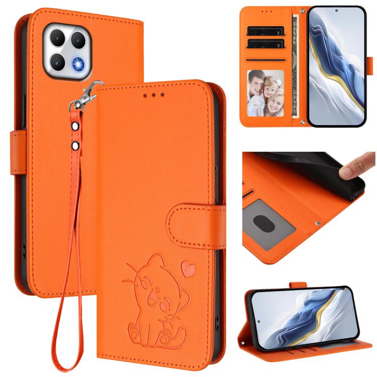 Embossed Heart Cat Leather Phone Case with Hand Strap, For T-Mobile Revvl 8 / T Phone 3, For T-Mobile Revvl 7 Pro / T Phone 2 Pro 5G, For T-Mobile Revvl 7 / T Phone 2 5G, For T-Mobile Revvl 6 Pro 5G / 6X Pro 5G