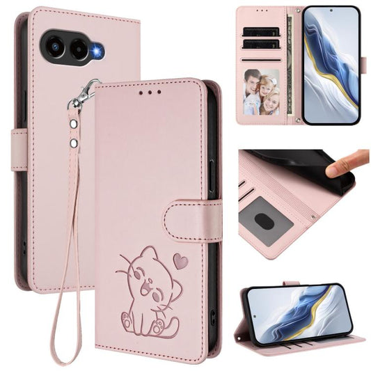 Embossed Heart Cat Leather Phone Case with Hand Strap, For T-Mobile Revvl 8 / T Phone 3, For T-Mobile Revvl 7 Pro / T Phone 2 Pro 5G, For T-Mobile Revvl 7 / T Phone 2 5G, For T-Mobile Revvl 6 Pro 5G / 6X Pro 5G