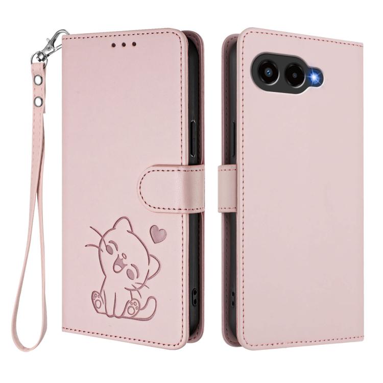 Embossed Heart Cat Leather Phone Case with Hand Strap, For T-Mobile Revvl 8 / T Phone 3, For T-Mobile Revvl 7 Pro / T Phone 2 Pro 5G, For T-Mobile Revvl 7 / T Phone 2 5G, For T-Mobile Revvl 6 Pro 5G / 6X Pro 5G