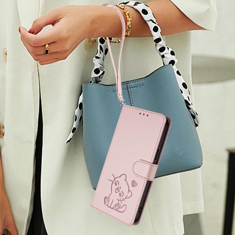Embossed Heart Cat Leather Phone Case with Hand Strap, For T-Mobile Revvl 8 / T Phone 3, For T-Mobile Revvl 7 Pro / T Phone 2 Pro 5G, For T-Mobile Revvl 7 / T Phone 2 5G, For T-Mobile Revvl 6 Pro 5G / 6X Pro 5G