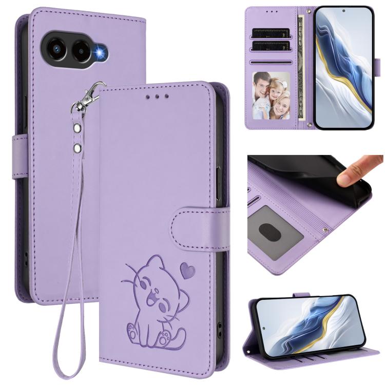 Embossed Heart Cat Leather Phone Case with Hand Strap, For T-Mobile Revvl 8 / T Phone 3, For T-Mobile Revvl 7 Pro / T Phone 2 Pro 5G, For T-Mobile Revvl 7 / T Phone 2 5G, For T-Mobile Revvl 6 Pro 5G / 6X Pro 5G