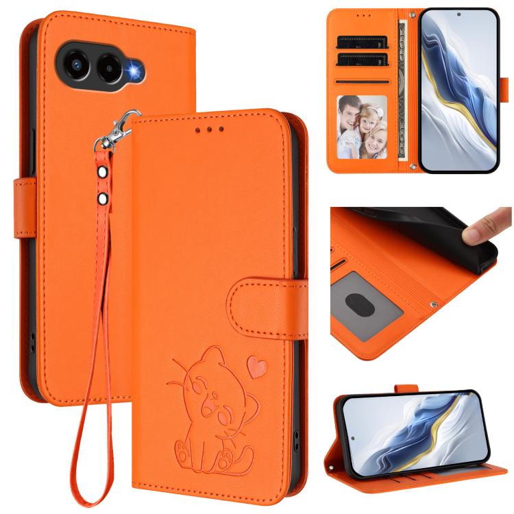 Embossed Heart Cat Leather Phone Case with Hand Strap, For T-Mobile Revvl 8 / T Phone 3, For T-Mobile Revvl 7 Pro / T Phone 2 Pro 5G, For T-Mobile Revvl 7 / T Phone 2 5G, For T-Mobile Revvl 6 Pro 5G / 6X Pro 5G