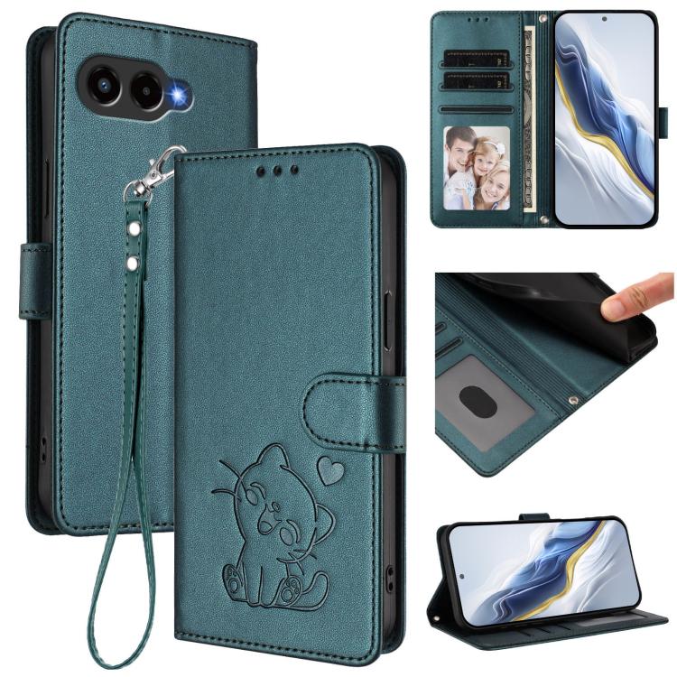Embossed Heart Cat Leather Phone Case with Hand Strap, For T-Mobile Revvl 8 / T Phone 3, For T-Mobile Revvl 7 Pro / T Phone 2 Pro 5G, For T-Mobile Revvl 7 / T Phone 2 5G, For T-Mobile Revvl 6 Pro 5G / 6X Pro 5G
