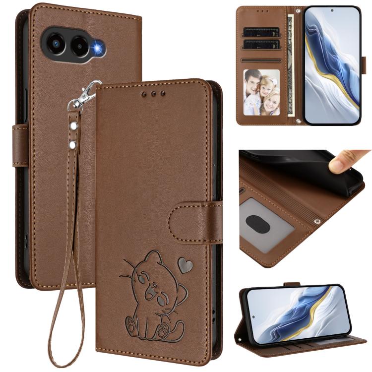 Embossed Heart Cat Leather Phone Case with Hand Strap, For T-Mobile Revvl 8 / T Phone 3, For T-Mobile Revvl 7 Pro / T Phone 2 Pro 5G, For T-Mobile Revvl 7 / T Phone 2 5G, For T-Mobile Revvl 6 Pro 5G / 6X Pro 5G
