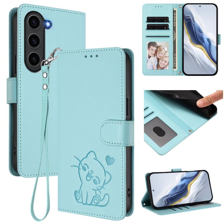 Embossed Heart Cat Leather Phone Case with Hand Strap, For Samsung Galaxy S23 5G, For Samsung Galaxy S20 FE, For Samsung Galaxy S22 Ultra 5G, For Samsung Galaxy S22+ 5G