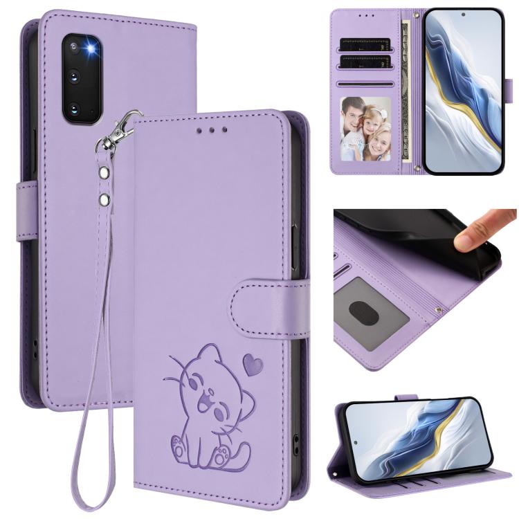Embossed Heart Cat Leather Phone Case with Hand Strap, For Samsung Galaxy S23 5G, For Samsung Galaxy S20 FE, For Samsung Galaxy S22 Ultra 5G, For Samsung Galaxy S22+ 5G