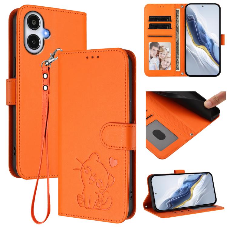 Embossed Heart Cat Leather Phone Case with Hand Strap, For Galaxy A27 5G, For Samsung Galaxy A25e 5G, For Samsung Galaxy A26 / A17, For Samsung Galaxy A06 / A07