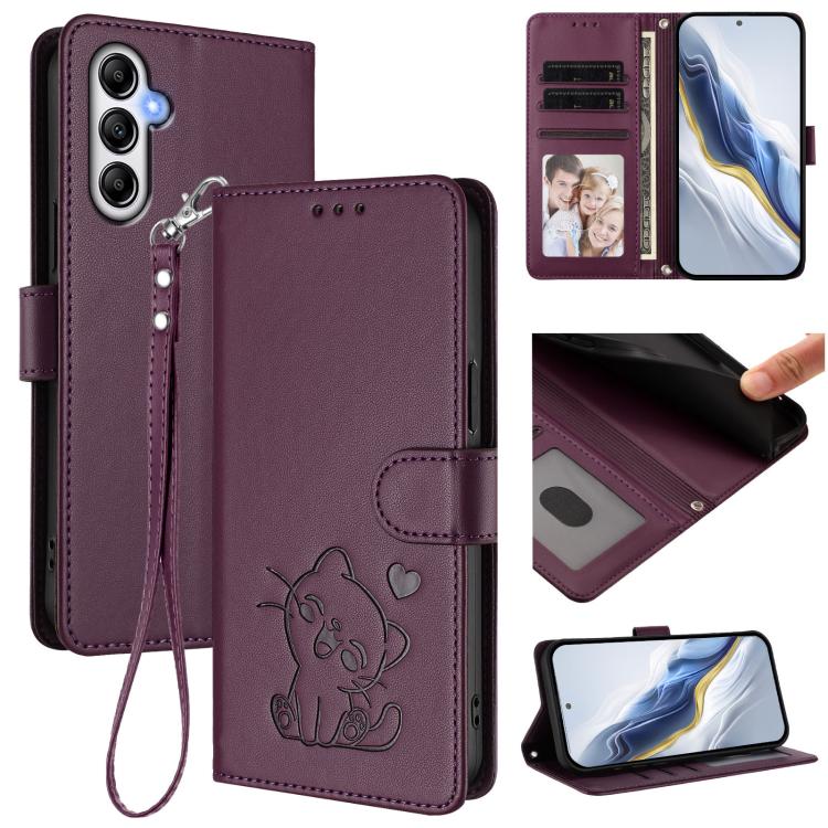 Embossed Heart Cat Leather Phone Case with Hand Strap, For Samsung Galaxy A34 5G, For Samsung Galaxy A54 5G, For Samsung Galaxy A13 4G / 5G, For Samsung Galaxy A53 5G