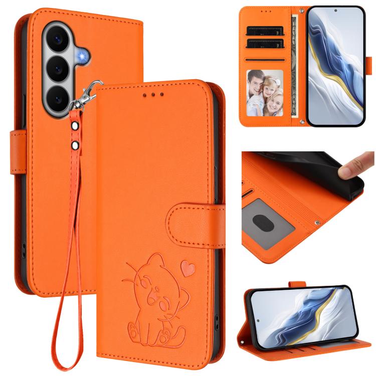 Embossed Heart Cat Leather Phone Case with Hand Strap, For Galaxy A27 5G, For Samsung Galaxy A25e 5G, For Samsung Galaxy A26 / A17, For Samsung Galaxy A06 / A07