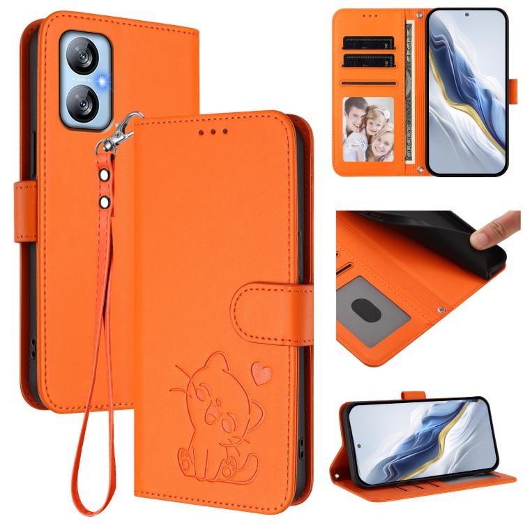 Embossed Heart Cat Leather Phone Case with Hand Strap, For Blackview Oscal Flat 1C, For Blackview Wave 6C, For Blackview Shark 8 / Oscal Tiger 12, For Blackview A52 / A52 Pro